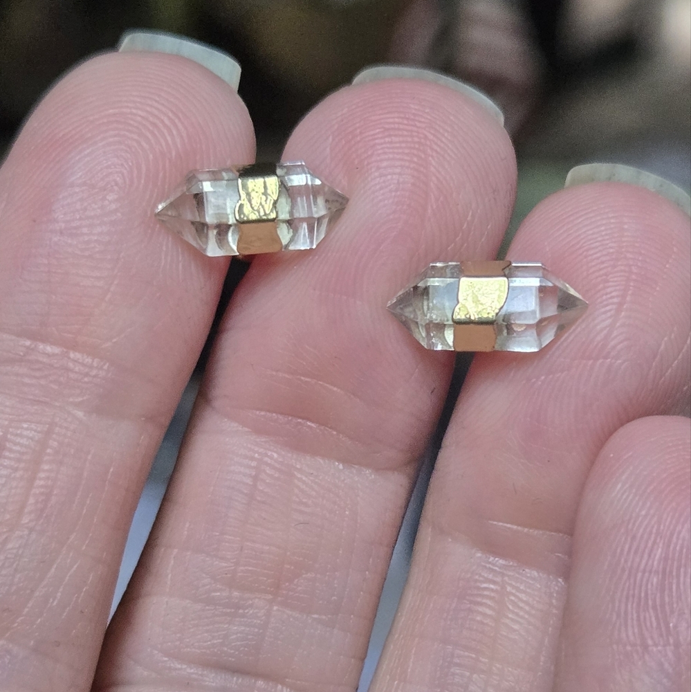 Quarts natural crystal gemstone gold & sterling earrings - Picture 6 of 7